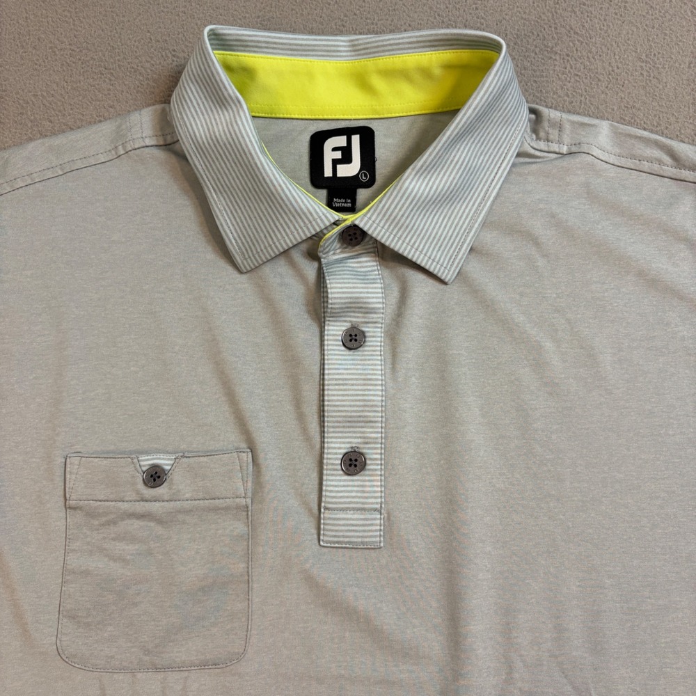 FootJoy Mens Grey Prairie View Golf Club Performance Polo Shirt Large Striped - Picture 6 of 10